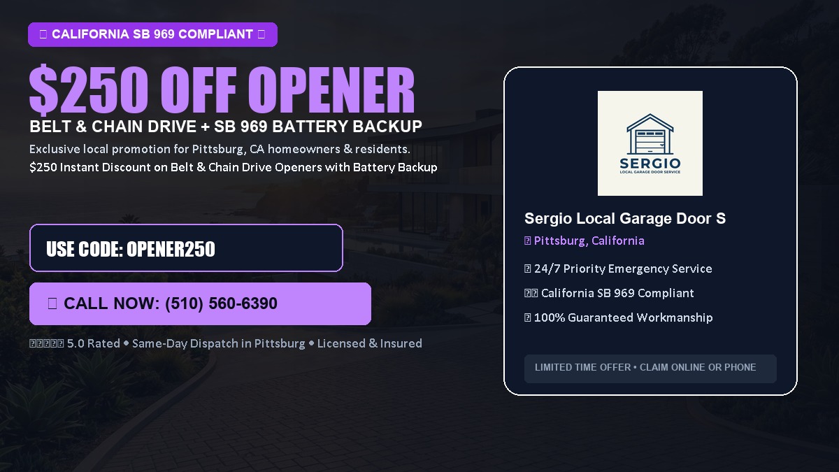 $250 OFF Smart Garage Door Opener Installation (Belt & Chain Drive with California SB 969 Battery Backup) in Pittsburg, CA