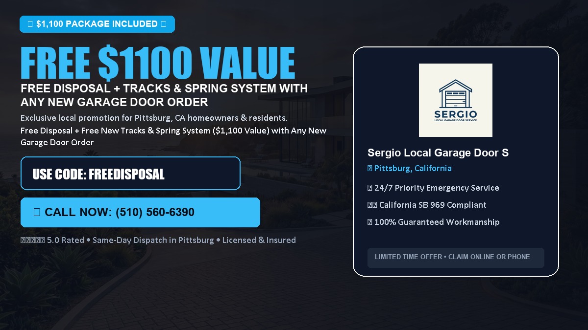Free Disposal + Free New Tracks & Spring System with Any New Garage Door Order ($1100 Value) in Pittsburg, CA